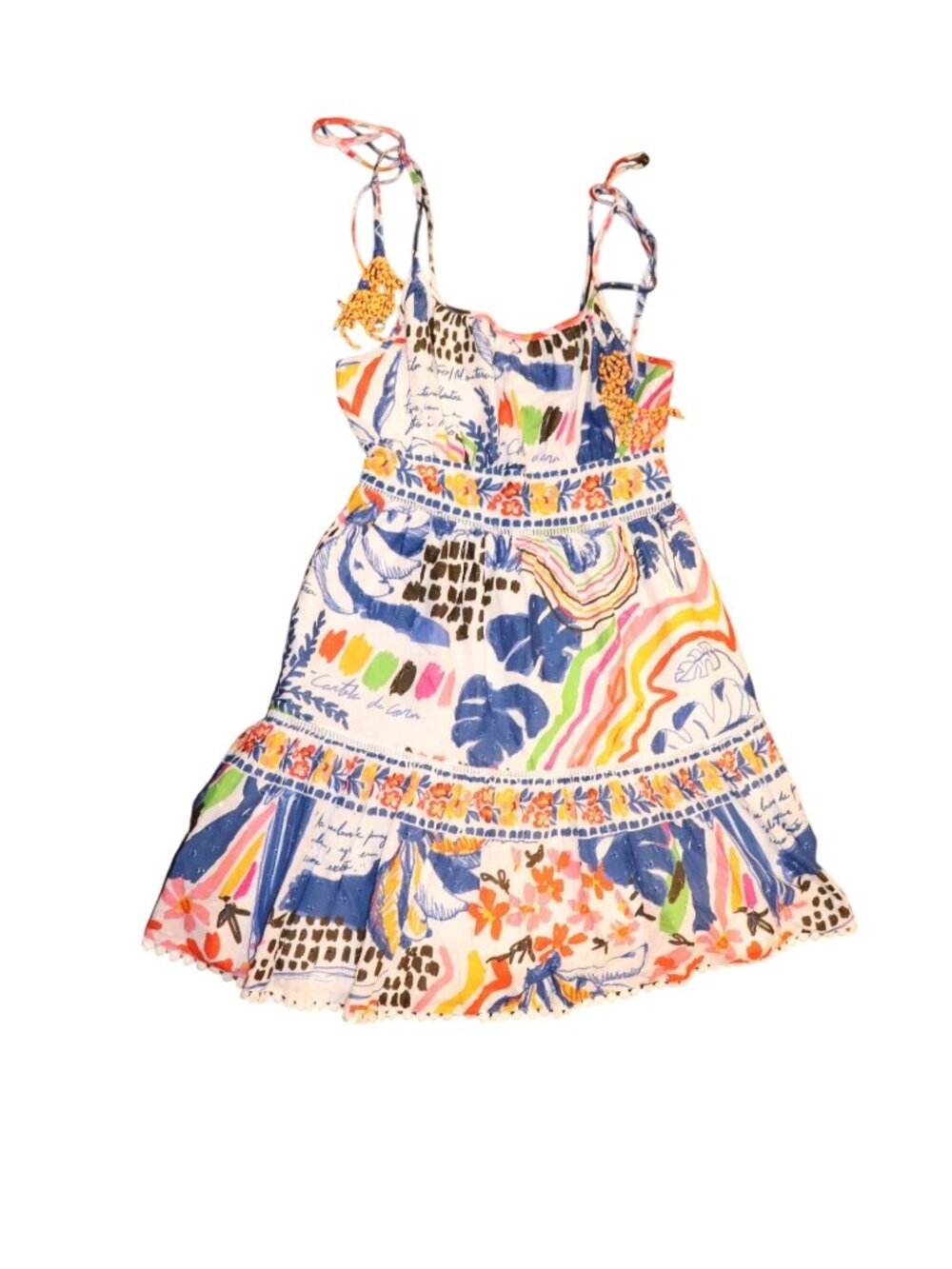 FARM Rio White Multicolor Floral-Print Tie-Shoulder Mini Dress